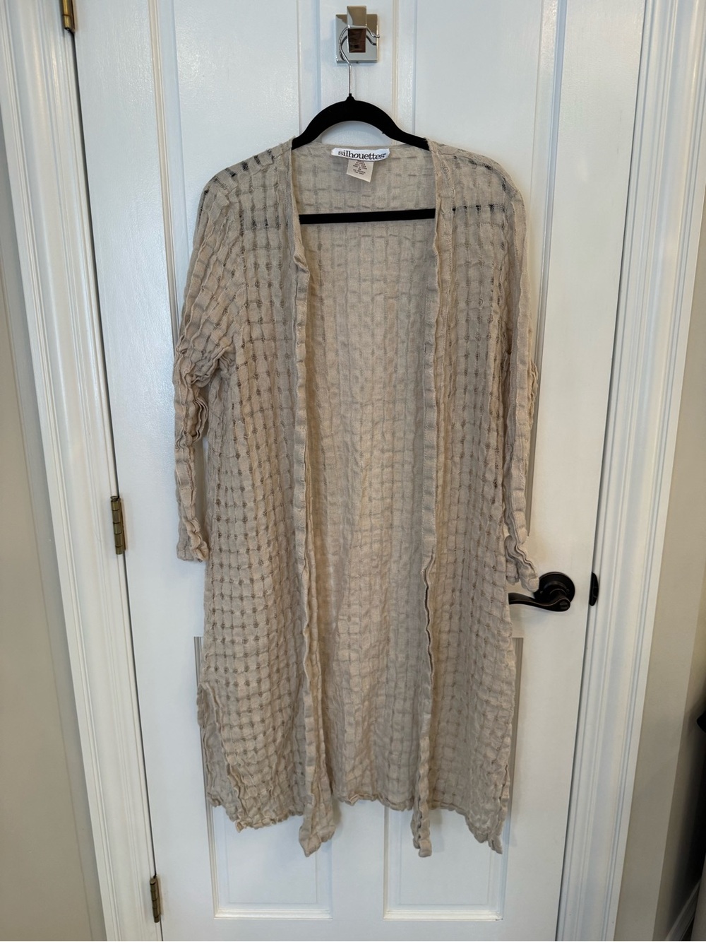 Silhouettes Open-Front Long Knit Cardigan - Beige